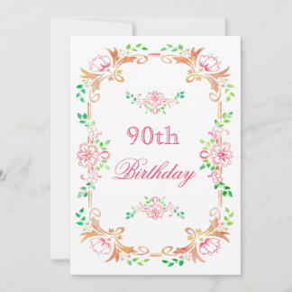 Invitation Aquarelle florale chic 90e anniversaire double fac
