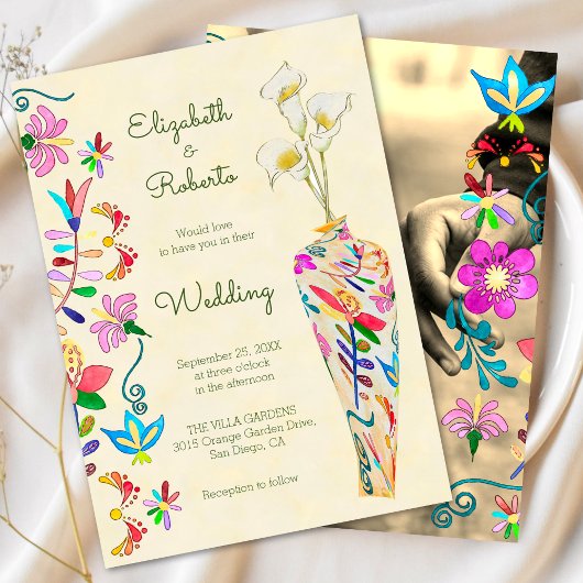 Invitation Aquarelle florale colorée Mariage mexicain