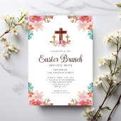 Invitation Aquarelle florale Croix religieuse Brunch de Pâque