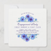 Invitation Aquarelle florale d'anémone bleu fiançailles (Devant)