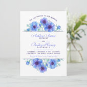 Invitation Aquarelle florale d'anémone bleu photo mariage (Debout devant)