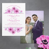 Invitation Aquarelle florale d'anémone rose blanc mariage pho