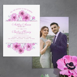 Invitation Aquarelle florale d'anémone rose blanc mariage pho