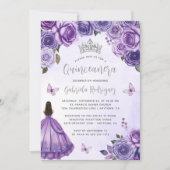 Invitation Aquarelle florale d'argent pourpre Quinceañera (Devant)