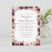 Invitation Aquarelle florale de Bourgogne mariage (Debout devant)