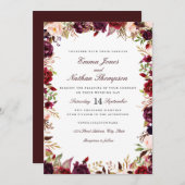 Invitation Aquarelle florale de Bourgogne mariage (Devant / Derrière)