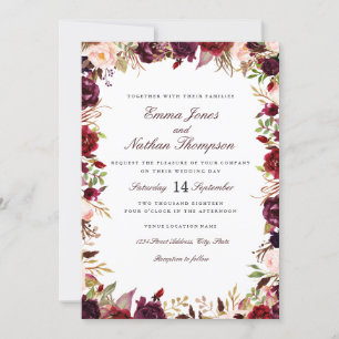 Invitation Aquarelle florale de Bourgogne mariage