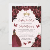 Invitation Aquarelle florale de Bourgogne Princesse Quinceañe (Devant)