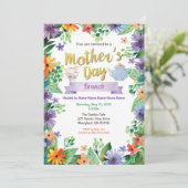 Invitation Aquarelle florale de brunch de thé de jour de (Debout devant)