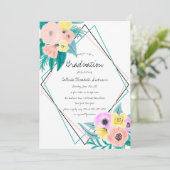 Invitation Aquarelle florale de corail Graduation du cadre (Debout devant)