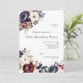 Invitation Aquarelle florale de crème marine de Bourgogne 50  (Debout devant)