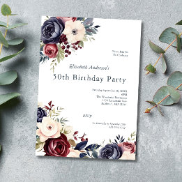 Invitation Aquarelle florale de crème marine de Bourgogne 50 