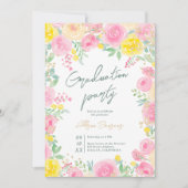 Invitation Aquarelle florale de jardin rose graduation photo (Devant)