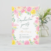 Invitation Aquarelle florale de jardin rose graduation photo (Debout devant)