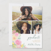 Invitation Aquarelle florale de jardin rose graduation photo (Dos)