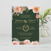 Invitation Aquarelle florale de la Pêche Flore Folivier Vert  (Debout devant)