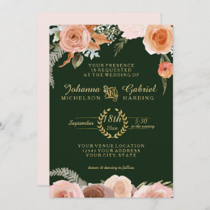 Invitation Aquarelle florale de la Pêche Flore Folivier Vert 