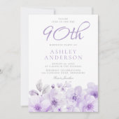 Invitation Aquarelle florale de lavande pourpre 90e anniversa (Devant)