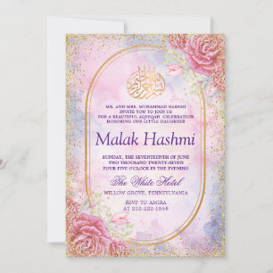 Invitation Aquarelle Florale de luxe Gliter Aqeeqah islamique