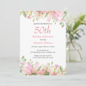 Invitation Aquarelle florale de lys roses doux anniversaire (Debout devant)