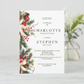 Invitation Aquarelle florale de Noël photo mariage (Debout devant)