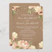 Invitation Aquarelle florale de Pêche 50e anniversaire Mariag (Devant / Derrière)