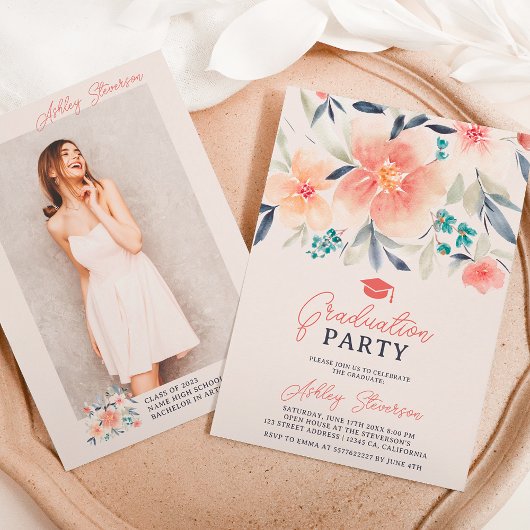 Invitation Aquarelle florale de tonalité de la terre Boho gra