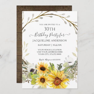 Invitation Aquarelle florale de tournesol rustique 30e annive