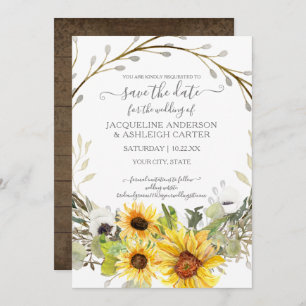 Invitation Aquarelle florale de tournesol rustique Enregistre