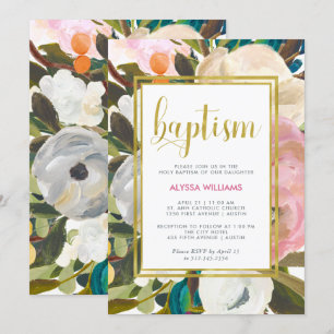 Invitation Aquarelle florale délicate Baptême