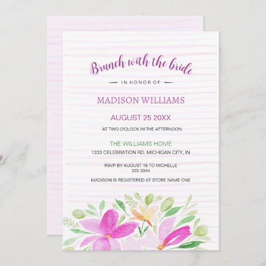 Invitation Aquarelle florale d'été rose pâle (Devant / Derrière)