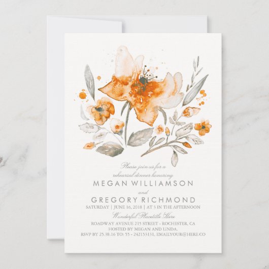 Invitation Aquarelle florale Dîner de répétition d'automne bo (Devant)