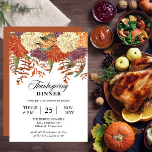 Invitation Aquarelle Florale Dîner Eucalyptus Thanksgiving
