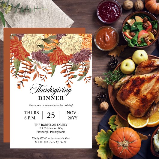 Invitation Aquarelle Florale | Dîner Eucalyptus Thanksgiving
