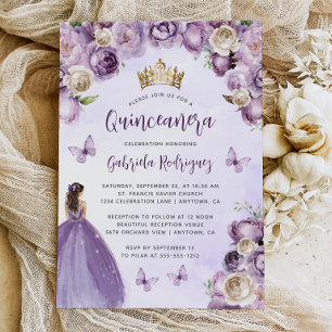 Invitation Aquarelle florale d'ivoire pourpre Quinceañera