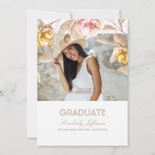 Invitation Aquarelle florale dorée et floue (Devant)