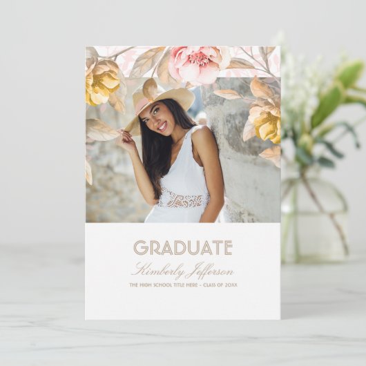 Invitation Aquarelle florale dorée et floue (Debout devant)