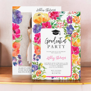Invitation Aquarelle florale du jardin graduation photo