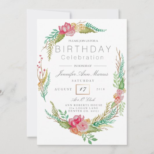 Invitation Aquarelle florale du printemps | Anniversaire (Devant)