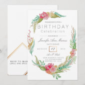 Invitation Aquarelle florale du printemps | Anniversaire (Devant / Derrière)