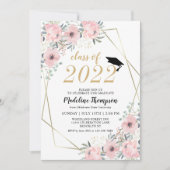 Invitation Aquarelle florale Dusty Blush Gold Graduation (Devant)