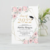 Invitation Aquarelle florale Dusty Blush Gold Graduation (Debout devant)