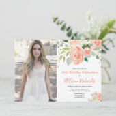 Invitation Aquarelle florale élégante photo d'anniversaire po (Debout devant)