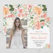 Invitation Aquarelle florale élégante photo d'anniversaire po (Devant / Derrière)