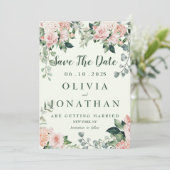 Invitation Aquarelle Florale Élégante Rose Vert (Debout devant)