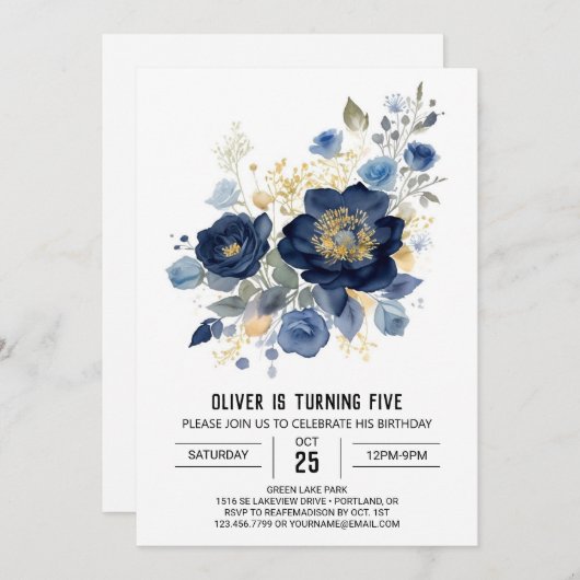 Invitation Aquarelle Florale en ligne Anniversaire (Devant / Derrière)