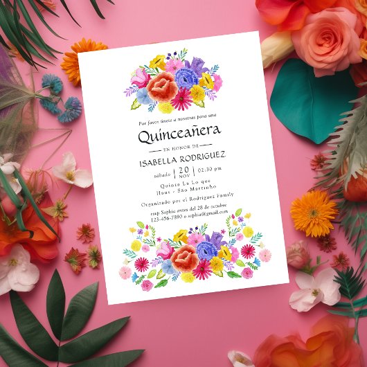 Invitation Aquarelle Florale espagnole Fiesta Quinceañera