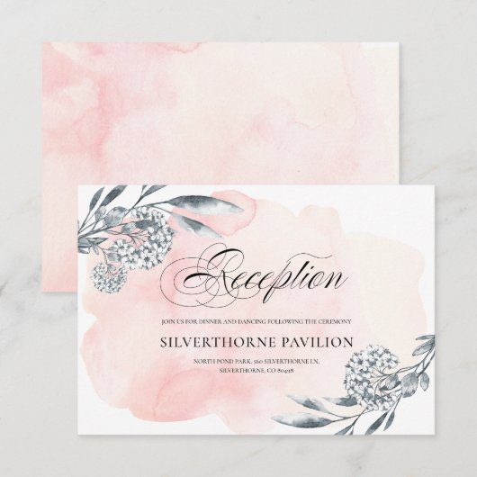 Invitation Aquarelle florale esquissée - Réception de mariage (Devant / Derrière)