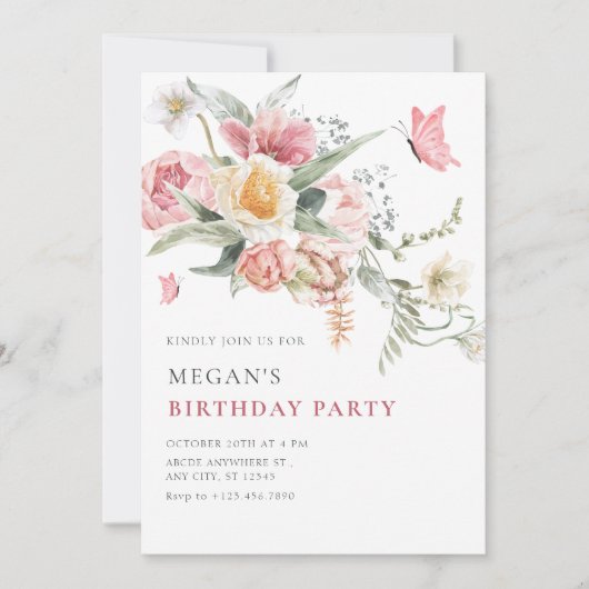 Invitation Aquarelle florale esthétique (Devant)