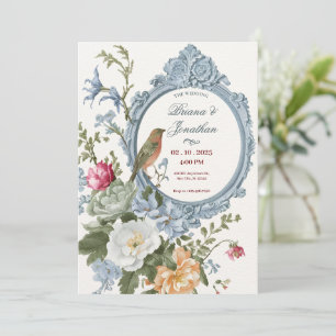 Invitation Aquarelle florale et cadre d'oiseau mariage artist